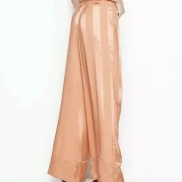 Victoria's Secret Rust Wide Leg High Rise Satin Stripe/Polka Dot Lounge Pants S - Picture 2 of 10